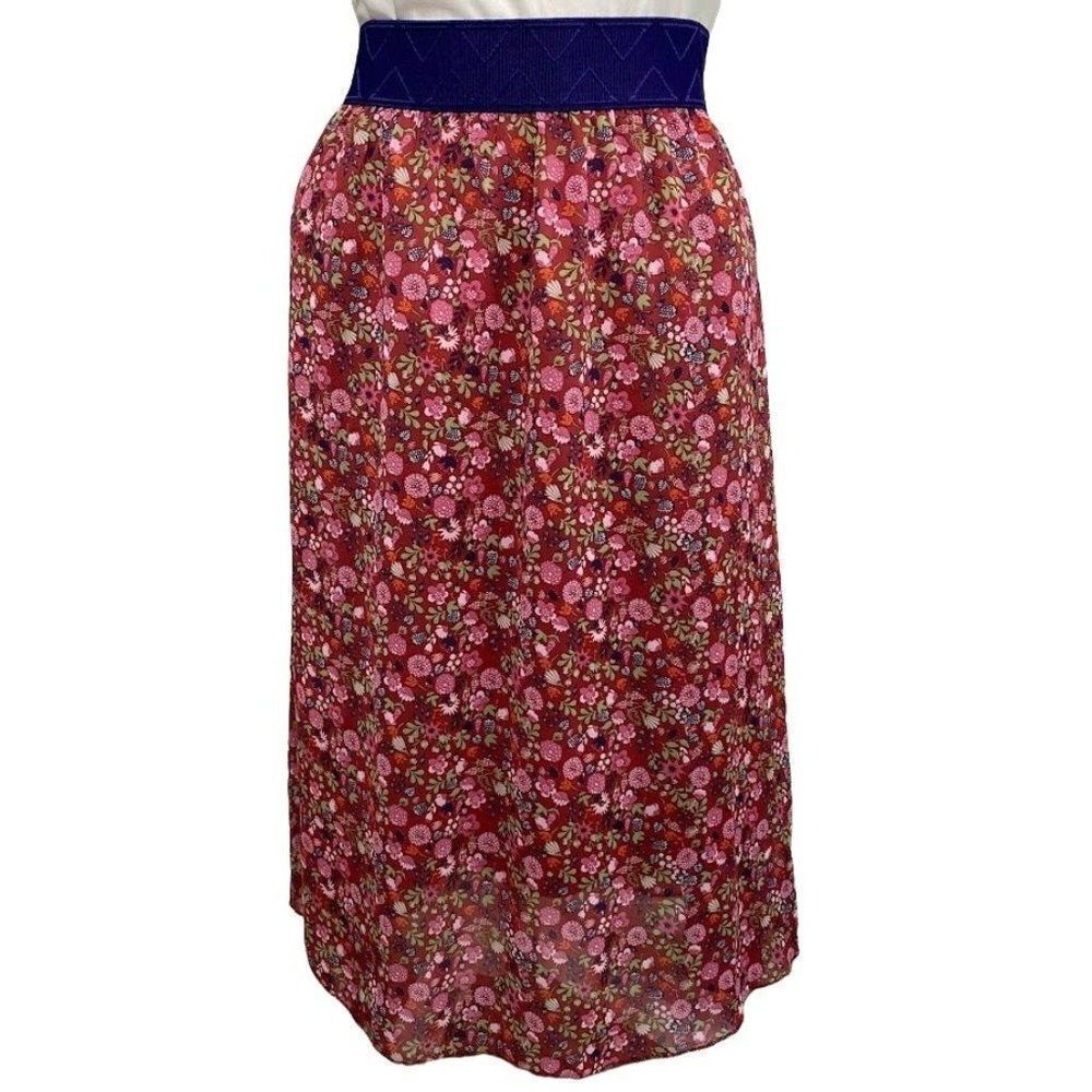 LuLaRoe Lola Rust Floral Chiffon A Line Midi Skirt Sz Small NEW